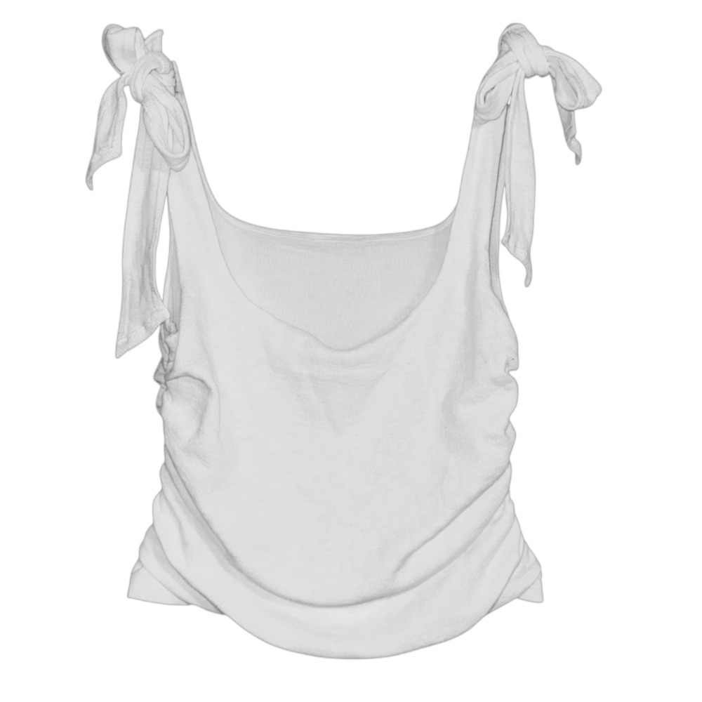 Free People Boulevard White Tie Shoulder Ruched‎ Ribbed Tank Top Large - Picture 3 of 7